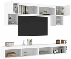 TV staliukas Sieninė TV sekcija su LED, 6 dalių, balta, apdirbta mediena