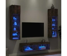 TV staliukas Sieninė TV sekcija su LED, 6 dalių, dūminio ąžuolo, mediena