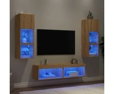 TV staliukas Sieninė TV sekcija su LED, 6 dalių, ąžuolo, apdirbta mediena