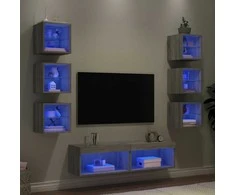 TV staliukas Sieninė TV sekcija su LED, 8 dalių, pilka ąžuolo, mediena