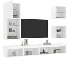 TV staliukas Sieninė TV sekcija su LED, 5 dalių, balta, apdirbta mediena