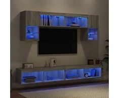 TV staliukas Sieninė TV sekcija su LED, 6 dalių, pilka ąžuolo, mediena