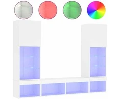 TV staliukas Sieninė TV sekcija su LED, 5 dalių, balta, apdirbta mediena