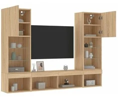 TV staliukas Sieninė TV sekcija su LED, 5 dalių, ąžuolo, apdirbta mediena