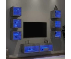 TV staliukas Sieninė TV sekcija su LED, 8 dalių, betono, apdirbta mediena
