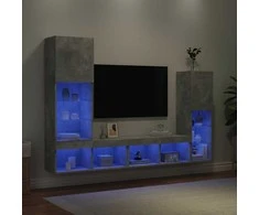 TV staliukas Sieninė TV sekcija su LED, 4 dalių, betono, apdirbta mediena