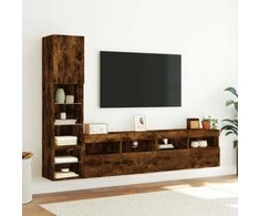 TV staliukas Sieninė TV sekcija su LED, 4 dalių, dūminio ąžuolo, mediena