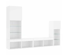 TV staliukas Sieninė TV sekcija su LED, 4 dalių, balta, apdirbta mediena