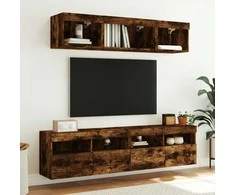 TV staliukas Sieninė TV sekcija su LED, 5 dalių, dūminio ąžuolo, mediena