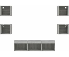 TV staliukas Sieninė TV sekcija su LED, 7 dalių, pilka ąžuolo, mediena