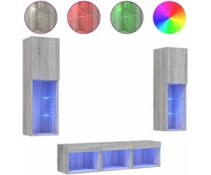 TV staliukas Sieninė TV sekcija su LED, 5 dalių, pilka ąžuolo, mediena