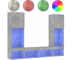 TV staliukas Sieninė TV sekcija su LED, 5 dalių, betono, apdirbta mediena