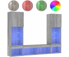 TV staliukas Sieninė TV sekcija su LED, 5 dalių, pilka ąžuolo, mediena