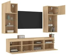 TV staliukas Sieninė TV sekcija su LED, 5 dalių, ąžuolo, apdirbta mediena