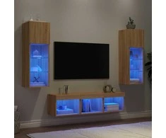 TV staliukas Sieninė TV sekcija su LED, 5 dalių, ąžuolo, apdirbta mediena