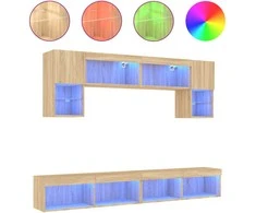 TV staliukas Sieninė TV sekcija su LED, 6 dalių, ąžuolo, apdirbta mediena