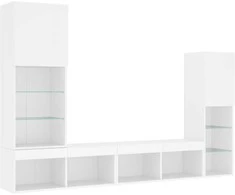 TV staliukas Sieninė TV sekcija su LED, 4 dalių, balta, apdirbta mediena