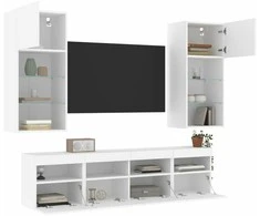 TV staliukas Sieninė TV sekcija su LED, 5 dalių, balta, apdirbta mediena