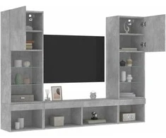 TV staliukas Sieninė TV sekcija su LED, 5 dalių, betono, apdirbta mediena