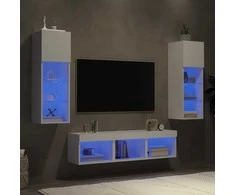 TV staliukas Sieninė TV sekcija su LED, 5 dalių, balta, apdirbta mediena
