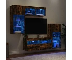 TV staliukas Sieninė TV sekcija su LED, 5 dalių, dūminio ąžuolo, mediena