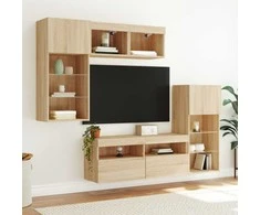 TV staliukas Sieninė TV sekcija su LED, 5 dalių, ąžuolo, apdirbta mediena