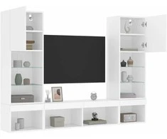 TV staliukas Sieninė TV sekcija su LED, 5 dalių, balta, apdirbta mediena