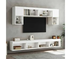 TV staliukas Sieninė TV sekcija su LED, 6 dalių, balta, apdirbta mediena