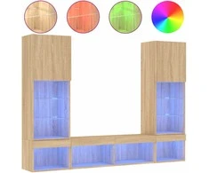 TV staliukas Sieninė TV sekcija su LED, 5 dalių, ąžuolo, apdirbta mediena