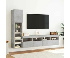 TV staliukas Sieninė TV sekcija su LED, 4 dalių, betono, apdirbta mediena