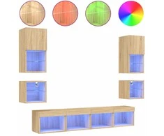 TV staliukas Sieninė TV sekcija su LED, 8 dalių, ąžuolo, apdirbta mediena
