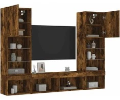 TV staliukas Sieninė TV sekcija su LED, 5 dalių, dūminio ąžuolo, mediena