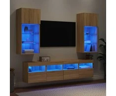 TV staliukas Sieninė TV sekcija su LED, 5 dalių, ąžuolo, apdirbta mediena