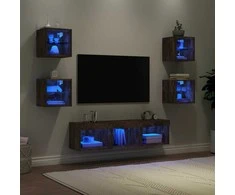 TV staliukas Sieninė TV sekcija su LED, 7 dalių, dūminio ąžuolo, mediena