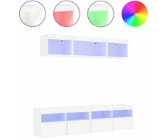 TV staliukas Sieninė TV sekcija su LED, 5 dalių, balta, apdirbta mediena