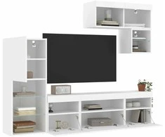 TV staliukas Sieninė TV sekcija su LED, 6 dalių, balta, apdirbta mediena