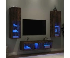 TV staliukas Sieninė TV sekcija su LED, 5 dalių, dūminio ąžuolo, mediena