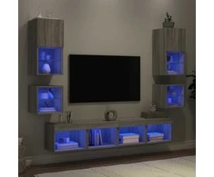 TV staliukas Sieninė TV sekcija su LED, 8 dalių, pilka ąžuolo, mediena