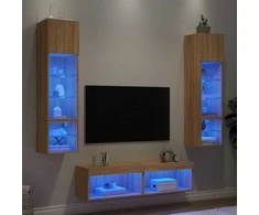 TV staliukas Sieninė TV sekcija su LED, 6 dalių, ąžuolo, apdirbta mediena