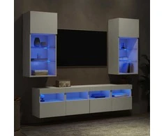 TV staliukas Sieninė TV sekcija su LED, 5 dalių, balta, apdirbta mediena