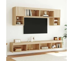 TV staliukas Sieninė TV sekcija su LED, 6 dalių, ąžuolo, apdirbta mediena