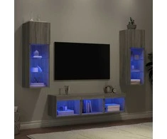 TV staliukas Sieninė TV sekcija su LED, 5 dalių, pilka ąžuolo, mediena