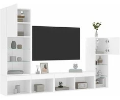 TV staliukas Sieninė TV sekcija su LED, 4 dalių, balta, apdirbta mediena