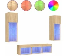 TV staliukas Sieninė TV sekcija su LED, 5 dalių, ąžuolo, apdirbta mediena