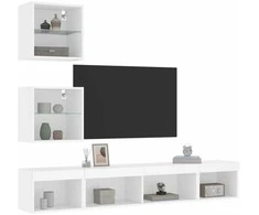TV staliukas Sieninė TV sekcija su LED, 5 dalių, balta, apdirbta mediena