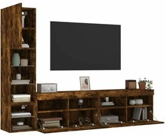TV staliukas Sieninė TV sekcija su LED, 4 dalių, dūminio ąžuolo, mediena
