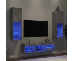 TV staliukas Sieninė TV sekcija su LED, 5 dalių, betono, apdirbta mediena