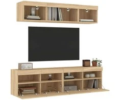 TV staliukas Sieninė TV sekcija su LED, 5 dalių, ąžuolo, apdirbta mediena