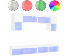 TV staliukas Sieninė TV sekcija su LED, 6 dalių, balta, apdirbta mediena