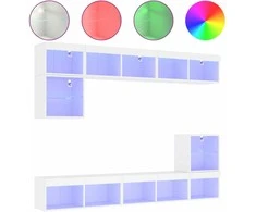 TV staliukas Sieninė TV sekcija su LED, 8 dalių, balta, apdirbta mediena